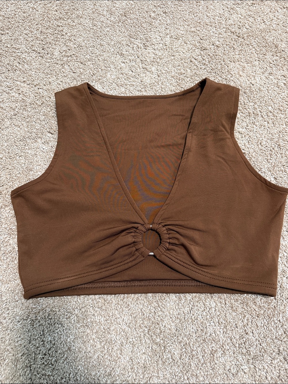 Brown Ring-Front Cropped Tank Top - Women's